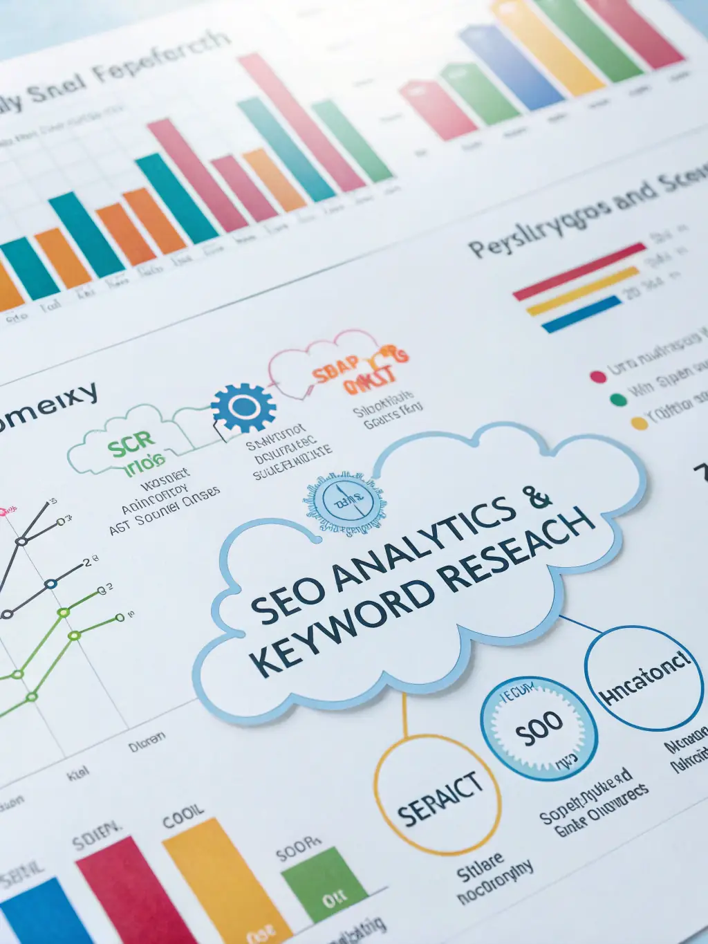 An image representing SEO optimization, showing keywords and analytics dashboards, highlighting ITIMPRESS's expertise in SEO-friendly website development.