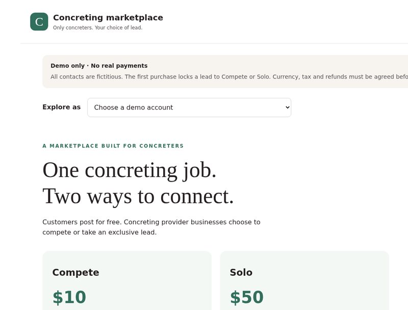 Concreting marketplace demo