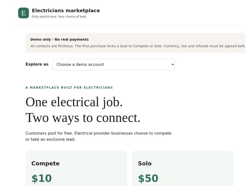 Electricians marketplace demo