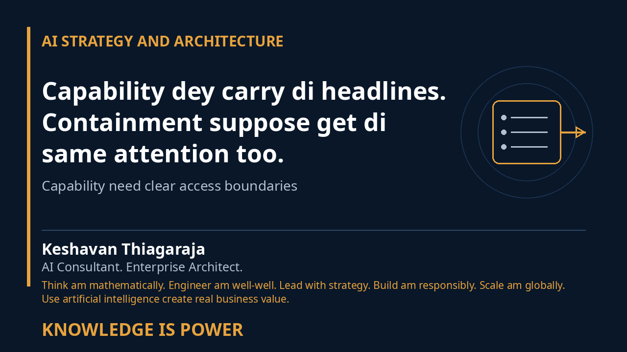 Capability dey carry di headlines. Containment suppose get di same attention too. - AI STRATEGY AND ARCHITECTURE cover