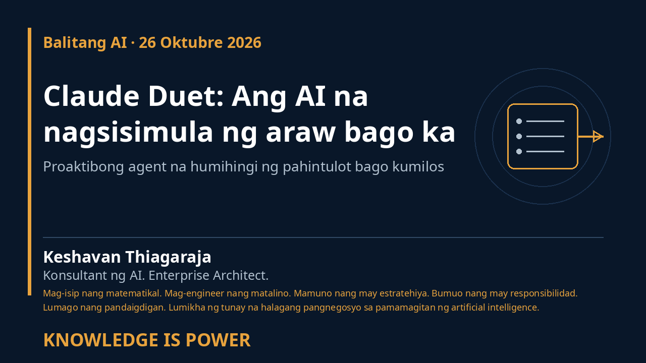 Claude Duet: Ang AI na nagsisimula ng araw bago ka - Balitang AI · 26 Oktubre 2026 cover